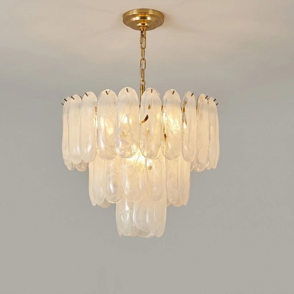 Illuminated Modern Multi-Tier Petal Art Glass Chandelier Studio Shot