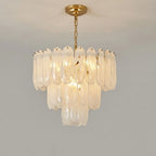 Illuminated Modern Multi-Tier Petal Art Glass Chandelier Studio Shot