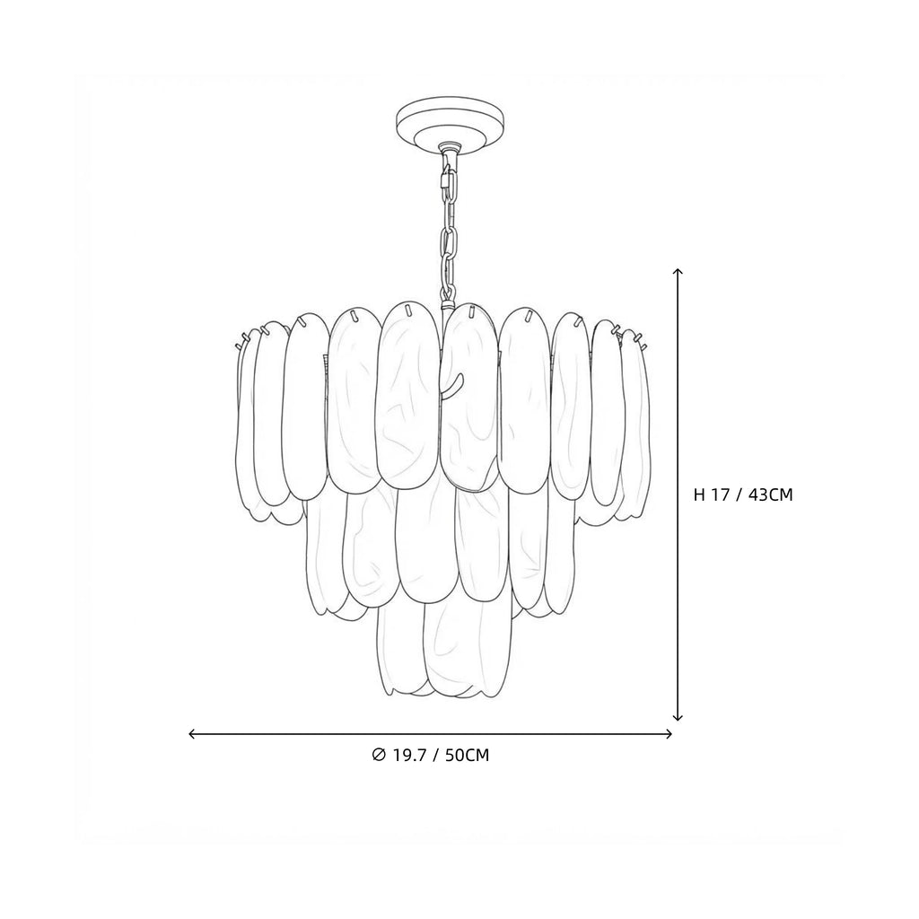 Modern Small Multi-Tier Petal Art Glass Chandelier Line Art Dimension Diagram
