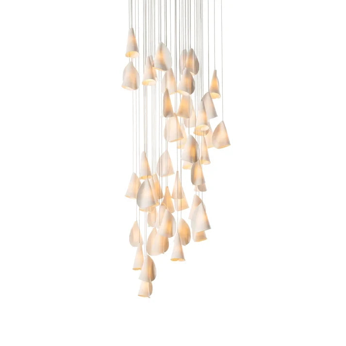 Modern Organic Porcelain Cone Cluster Chandelier on Pure White Background