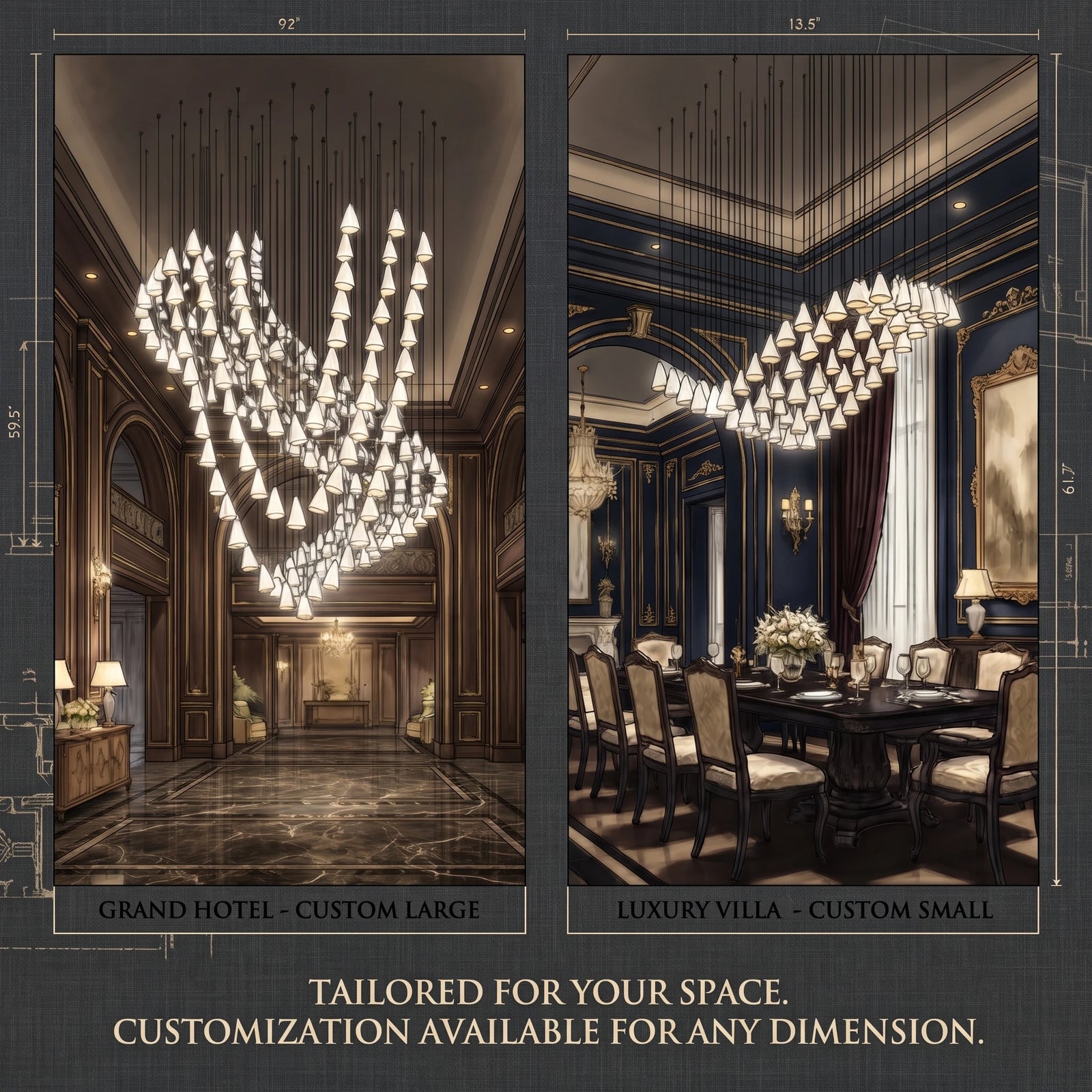 Customizable Porcelain Cone Multi Light Chandelier Layout Poster
