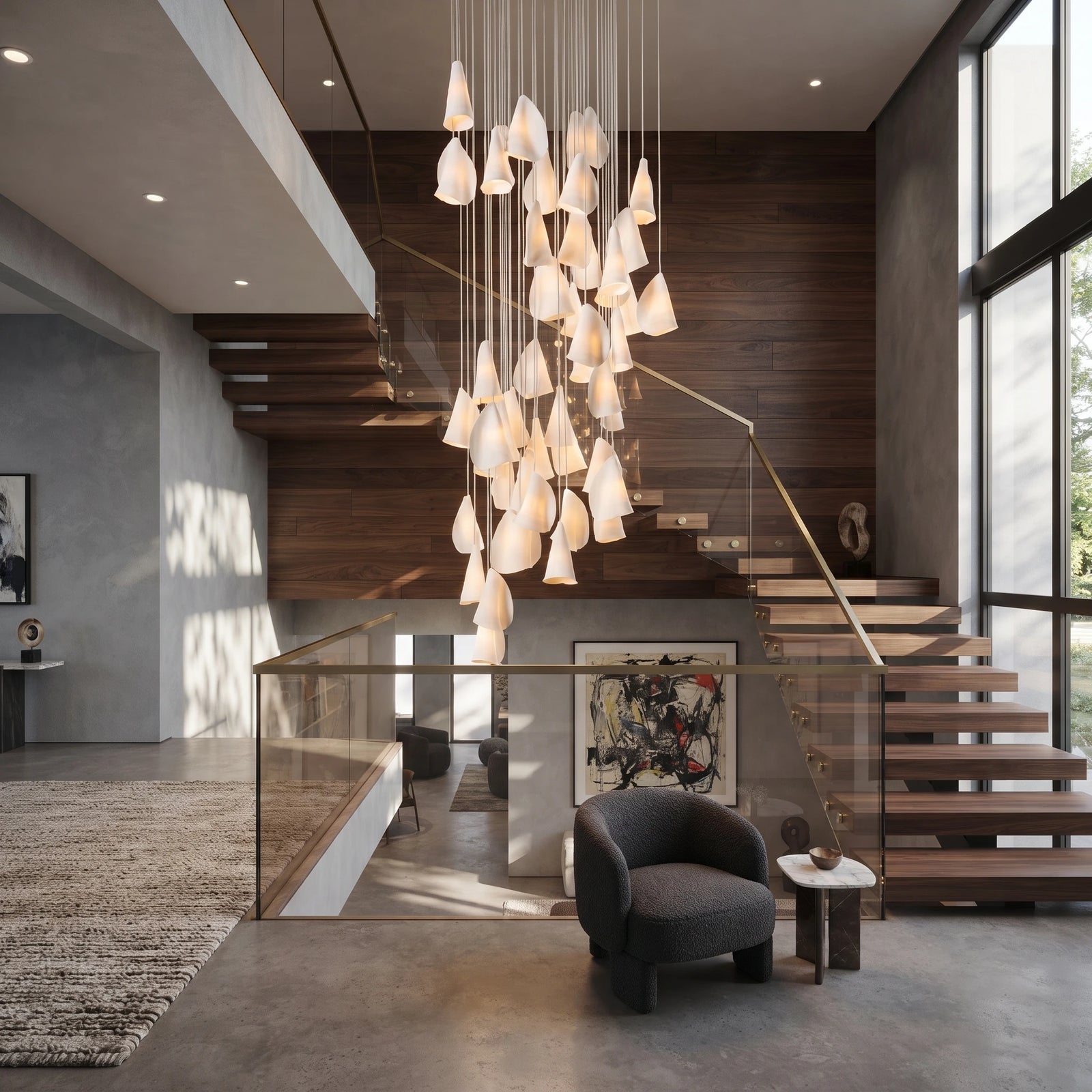 Modern Multi Light Porcelain Pendant Lamp Over Staircase Landing