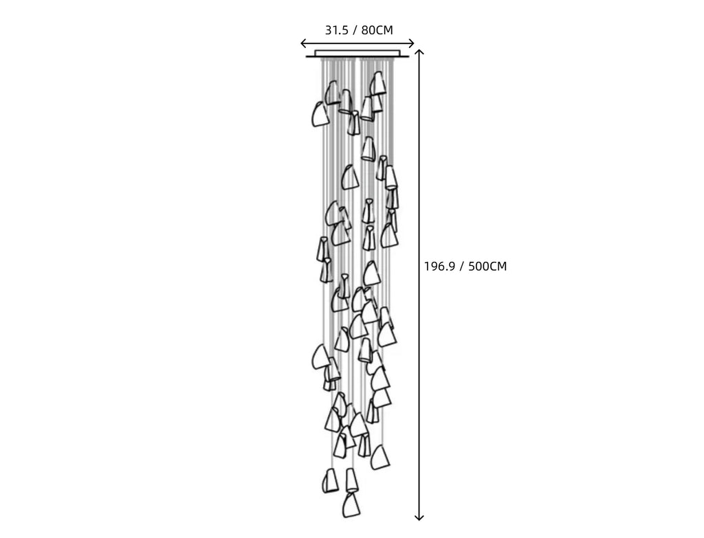 Light Porcelain Cone Chandelier Line Art Dimension Diagram