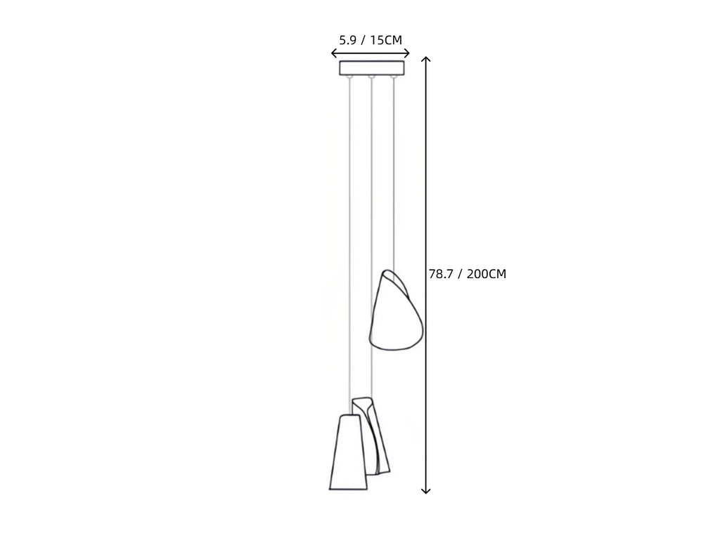 Light Porcelain Cone Chandelier Line Art Dimension Diagram