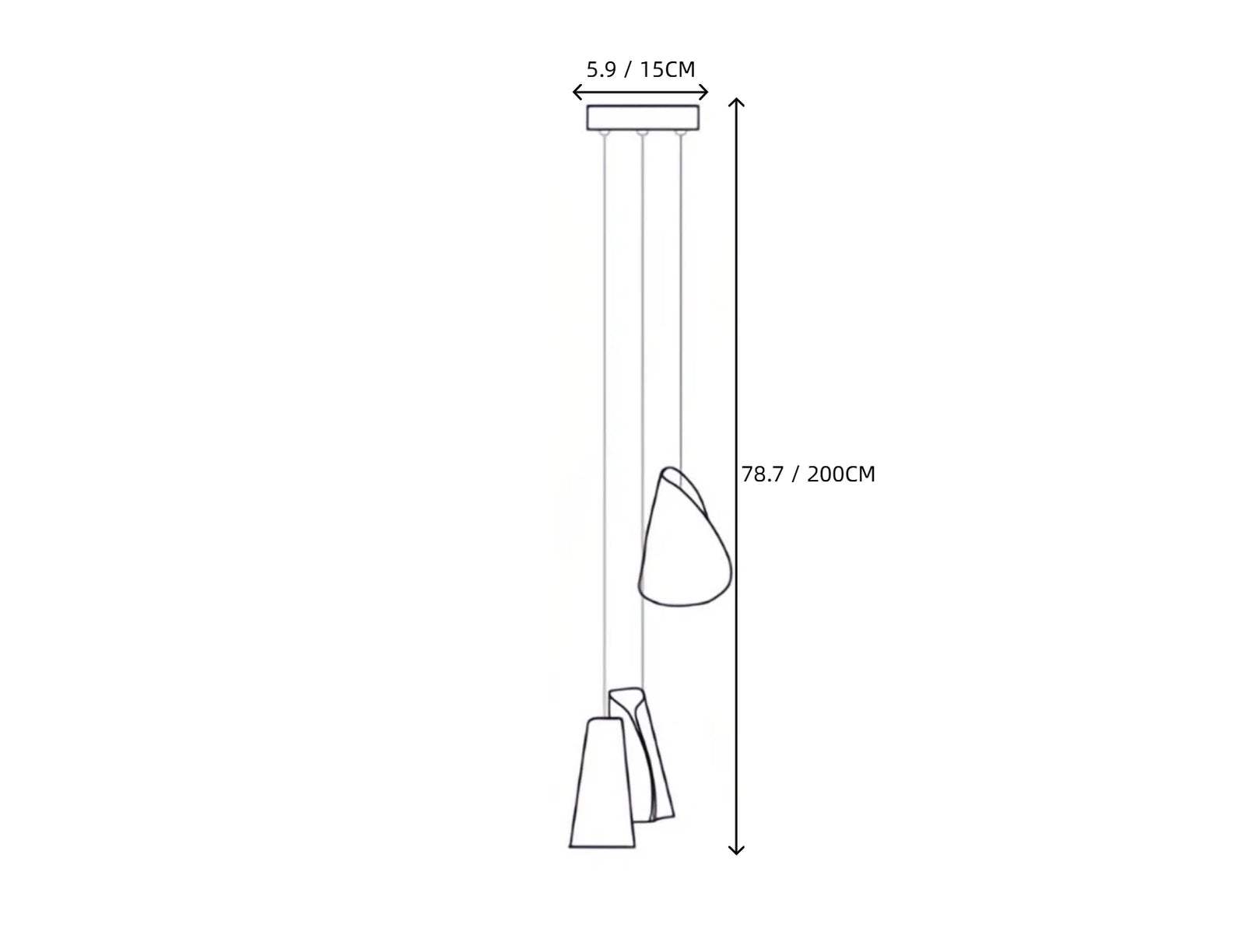 Light Porcelain Cone Chandelier Line Art Dimension Diagram