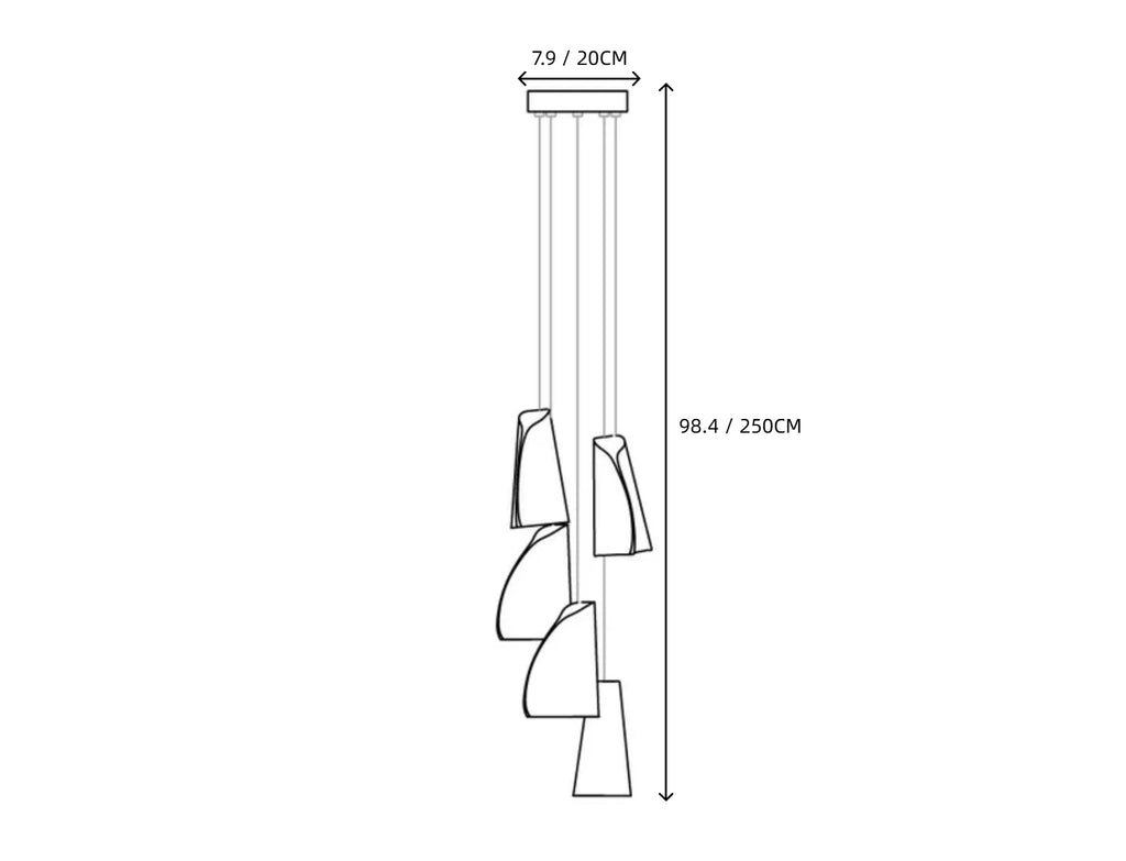 Light Porcelain Cone Chandelier Line Art Dimension Diagram