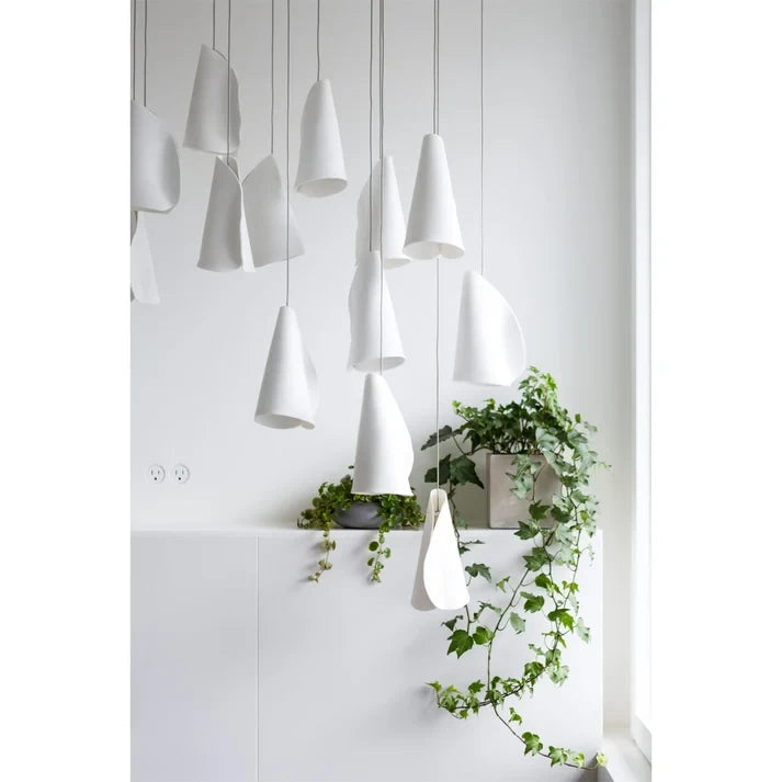 Porcelain Cone Pendant Light Cluster Over Modern Living Room