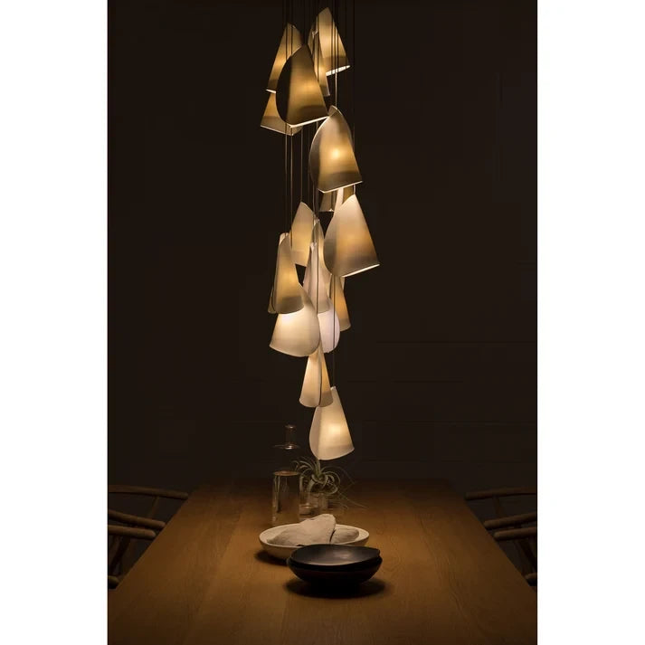 Illuminated Organic Porcelain Cone Pendant Light Cluster Studio Display