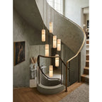 Modern Alabaster Cylinder Pendant Chandelier Over Staircase