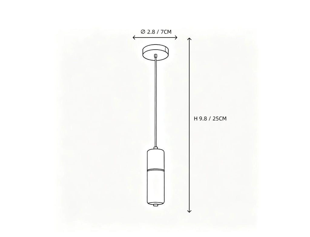 Single Light Alabaster Cylinder Pendant Light Line Art Dimension Diagram