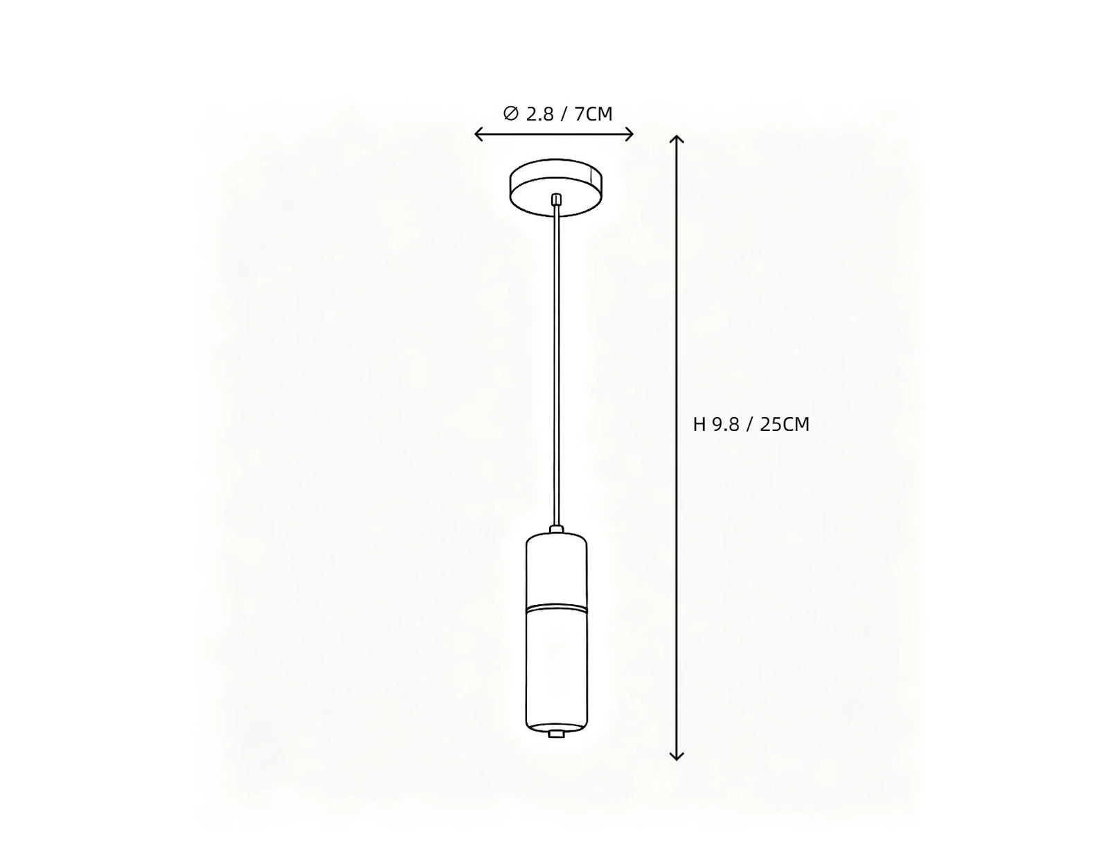 Single Light Alabaster Cylinder Pendant Light Line Art Dimension Diagram