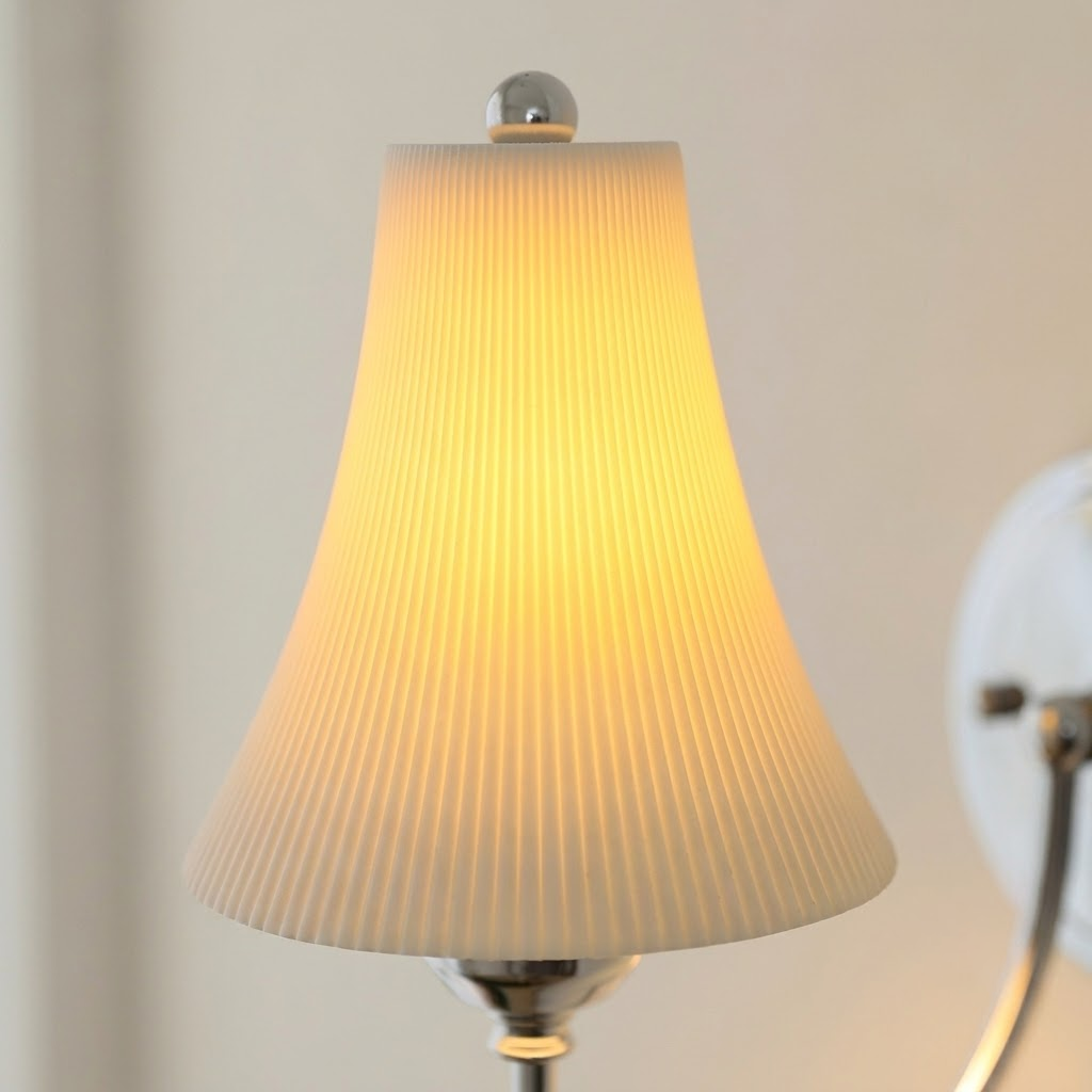 Close Up View of Illuminated Pleated Porcelain Shade Texture