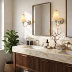 Modern Porcelain Wall Sconce Beside Bathroom Vanity Mirror