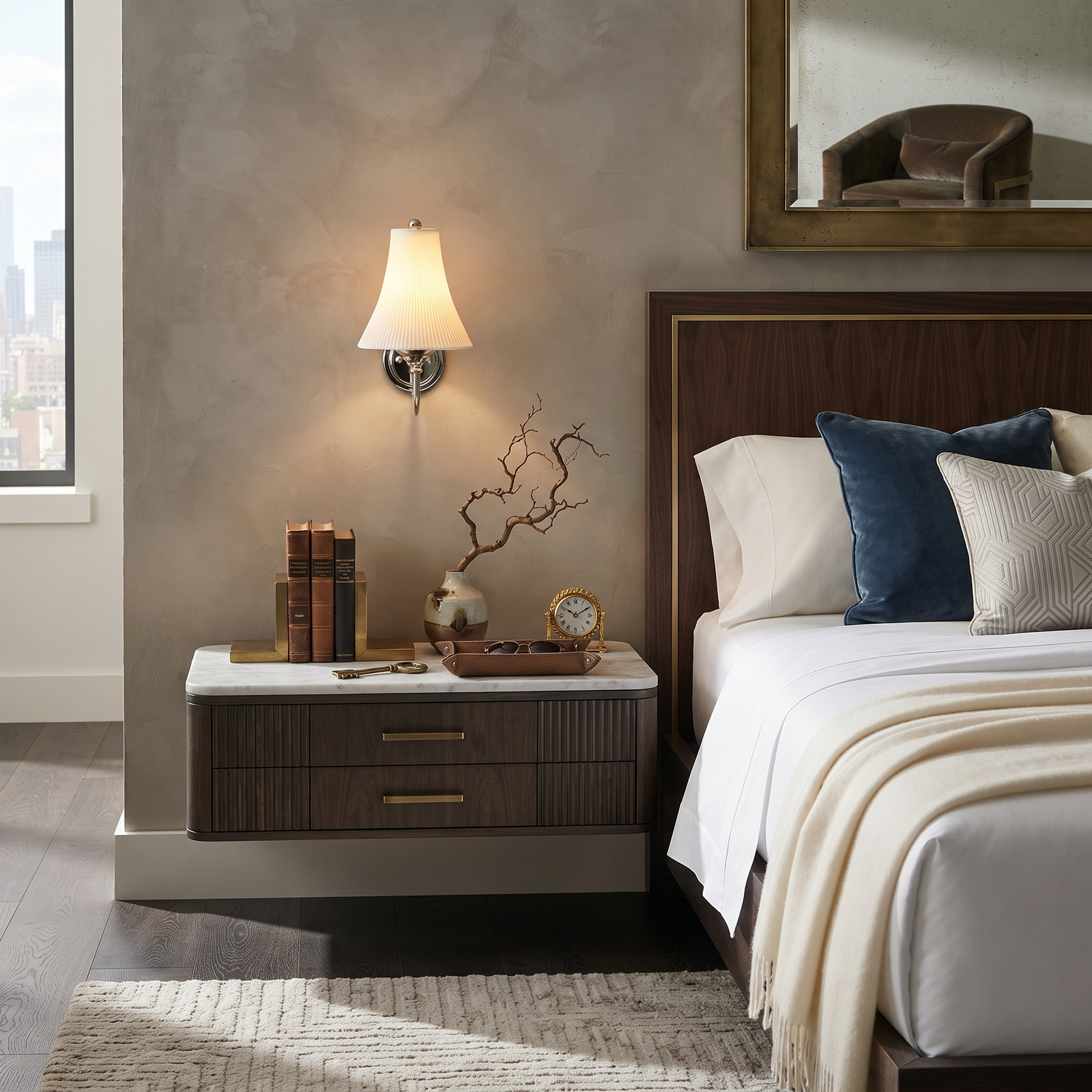 Pleated Porcelain Gooseneck Wall Sconce as Bedside Reading Light