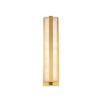 Modern Rectangular Alabaster Bar LED Wall Sconce with Brass Frame Accent on White Background