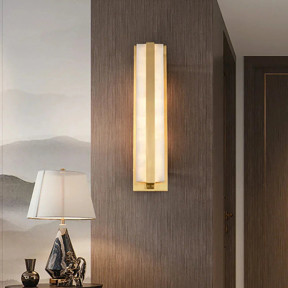 Vertical Alabaster LED Sconce Light in Contemporary Nook