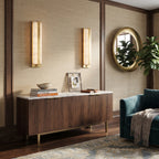 Pair of Modern Alabaster Bar Sconces Over Living Room Console