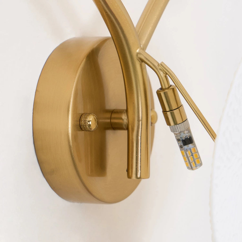 Detail View of Brass Wall Mount Base and Extension Arm