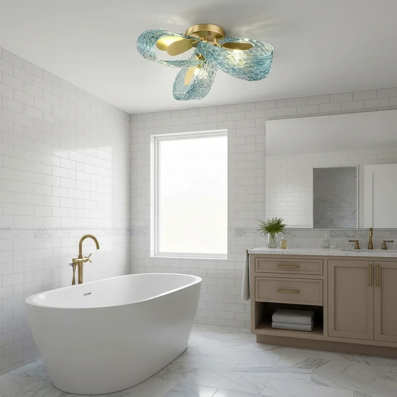 Modern Blue Ribbon Art Glass Ceiling Light in Luxury Bathroom