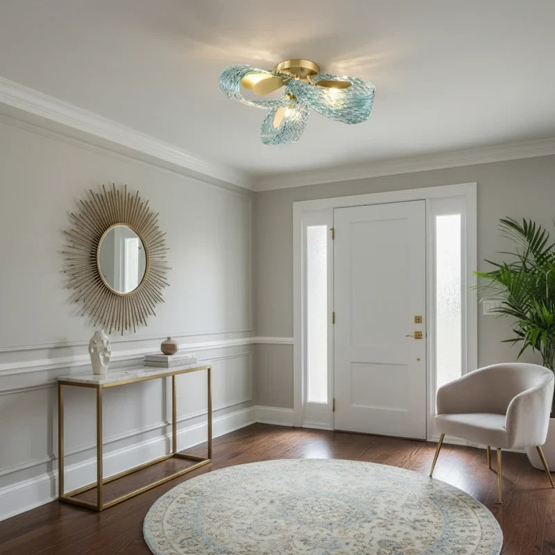 Modern Blue Ribbon Ceiling Light in Bright Corridor Space