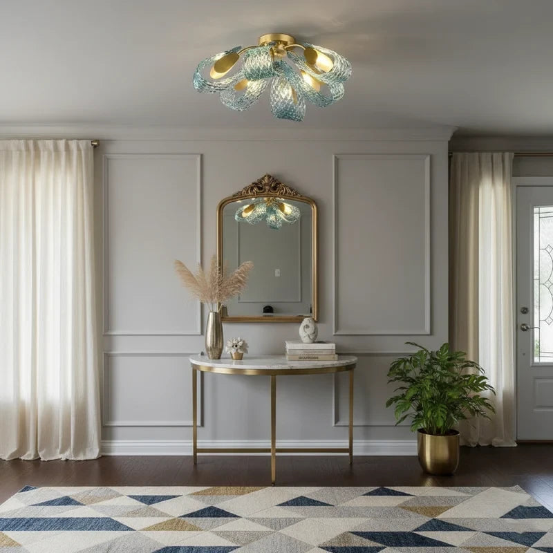 Modern Blue Ribbon Art Glass Ceiling Light in Contemporary Living Room