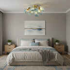 Modern Blue Ribbon Art Glass Ceiling Light in Cozy Master Bedroom