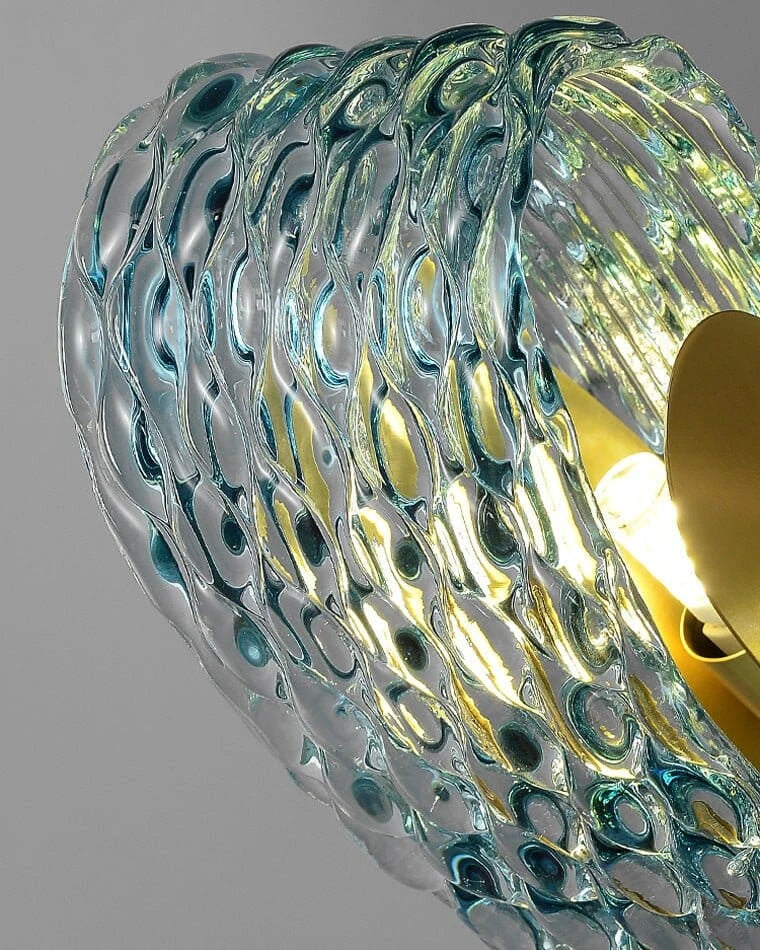 Close Up View of Blue Ribbon Textured Glass Shades and Curved Edges
