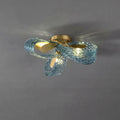 Illuminated Modern Small Blue Ribbon Art Glass Ceiling Light Studio Shot