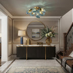 Modern Blue Ribbon Ceiling Light in Elegant Hallway Interior