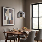 Modern Smoky Glass Pendant Light Over Dining Area Nook