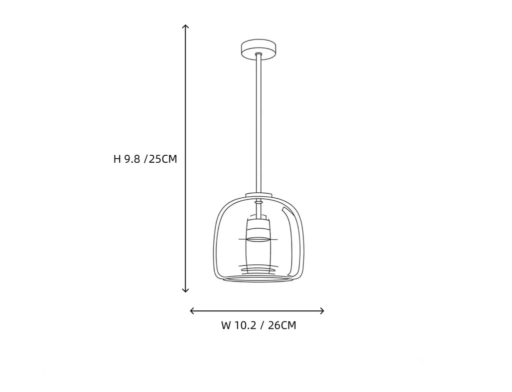 Tall Glass Dome Pendant Light Line Art Dimension Diagram