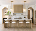 Modern Brass Floral Art Glass Mini Pendant Lights in Elegant Kitchen Space