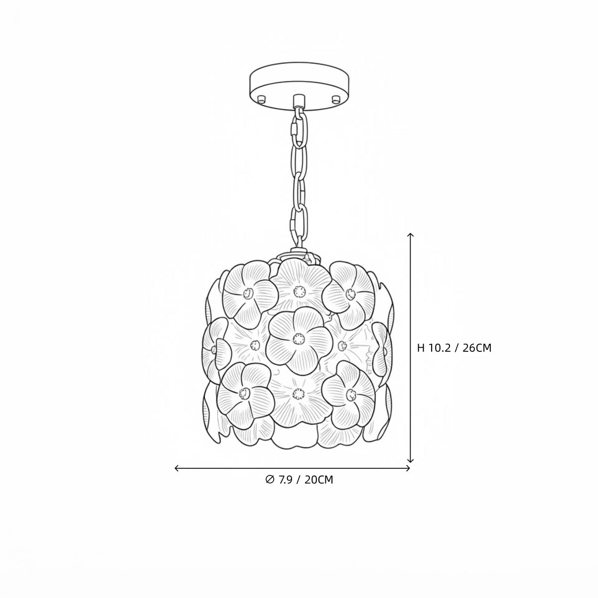 Modern Floral Art Glass Mini Pendant Light Line Art Dimension Diagram