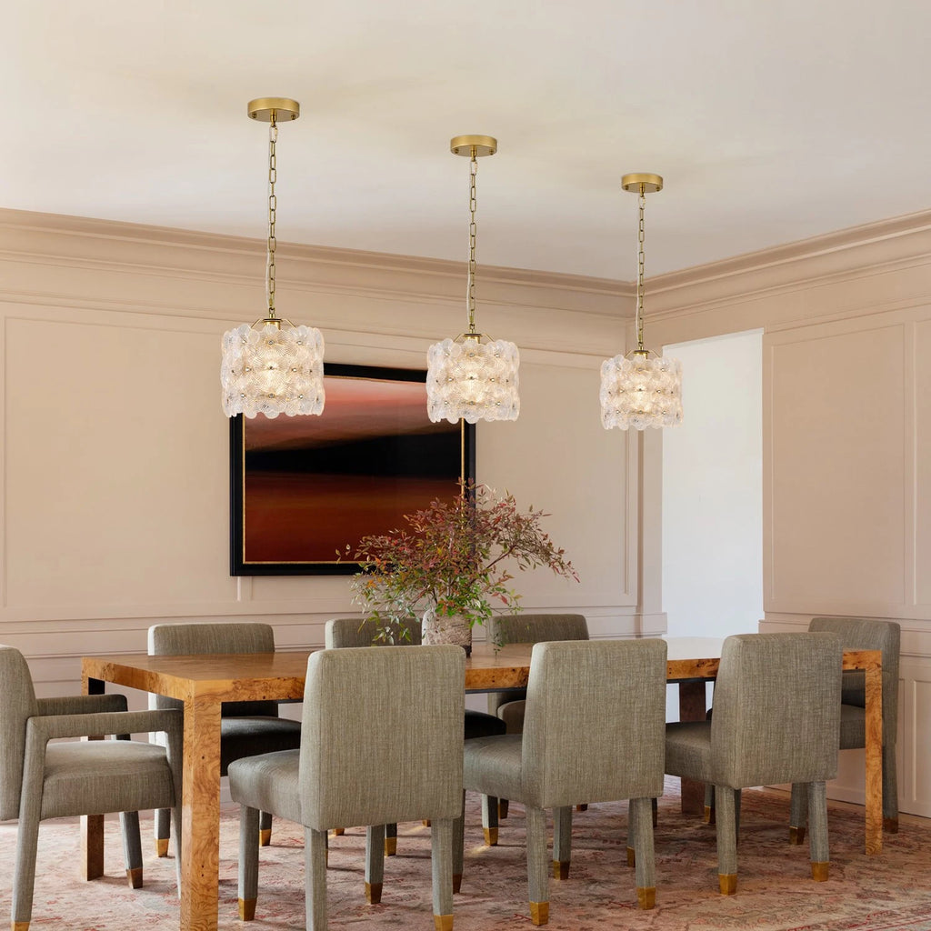 Modern Floral Art Glass Mini Pendant Lights Over Dining Table