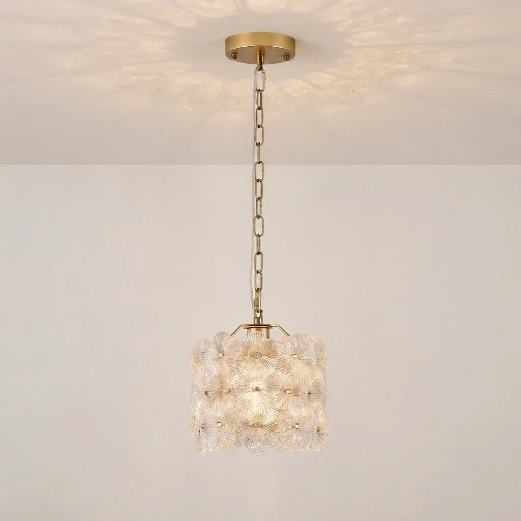 Illuminated Modern Floral Art Glass Mini Pendant Light Studio Shot