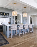 Modern Brass Floral Mini Pendant Lights in Open Plan Kitchen Setting