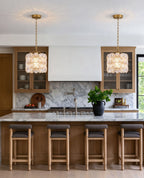 Modern Brass Floral Art Glass Mini Pendant Lights in Luxury Kitchen
