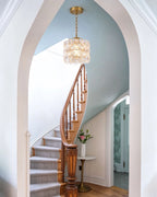 Modern Floral Art Glass Mini Pendant Light in Grand Staircase Foyer