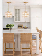 Modern Floral Art Glass Mini Pendant Lights Over White Kitchen Island
