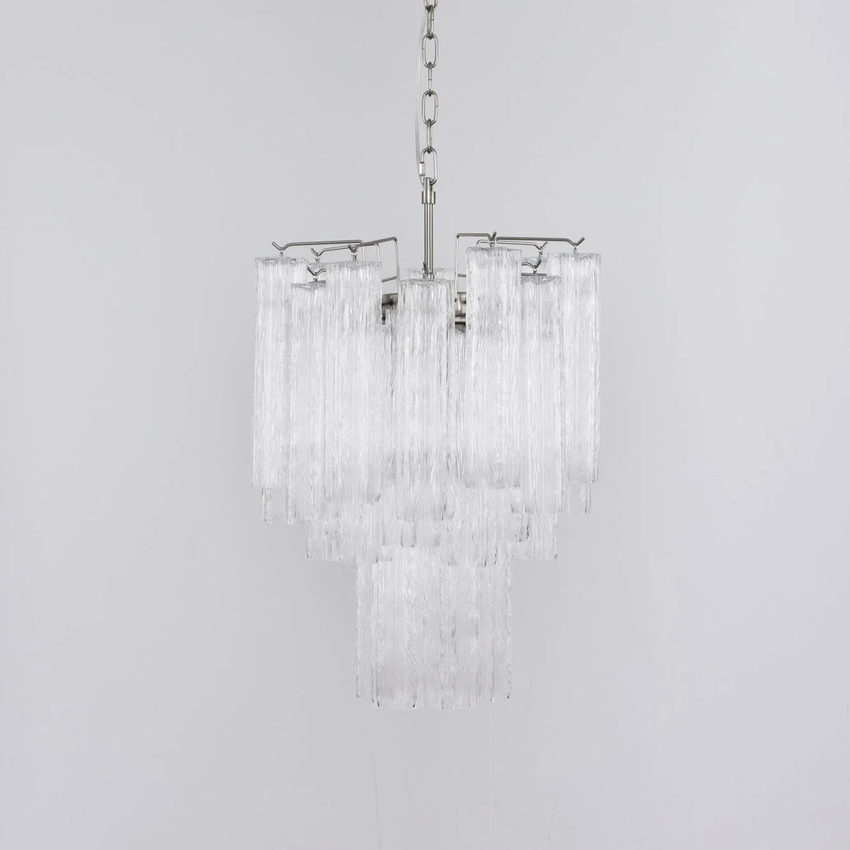 Side View of Modern Brass Ice Rod Chandelier Studio Display