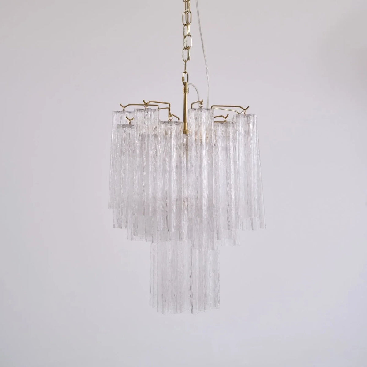 Illuminated Modern Warm Ice Rod Art Glass Chandelier Studio Shot