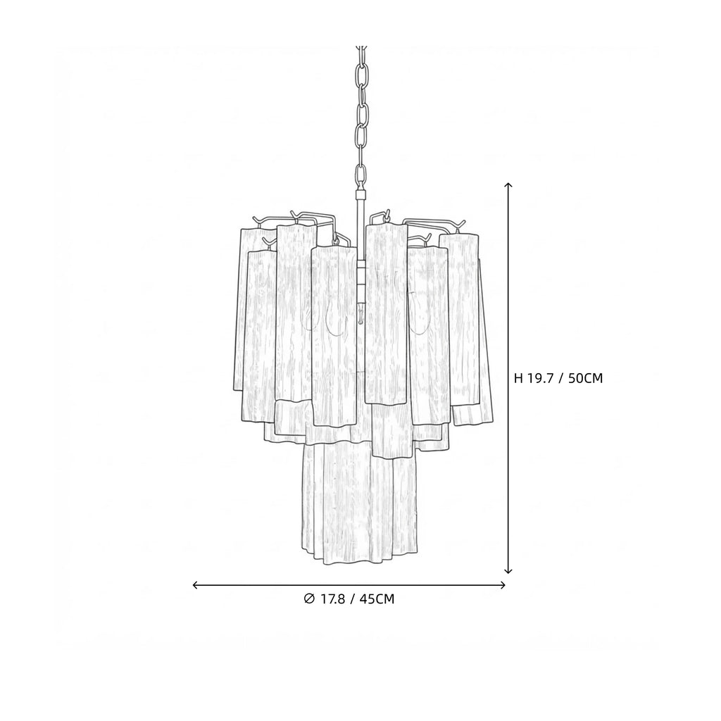 Modern Multi-Tier Ice Rod Art Glass Chandelier Line Art Dimension Diagram