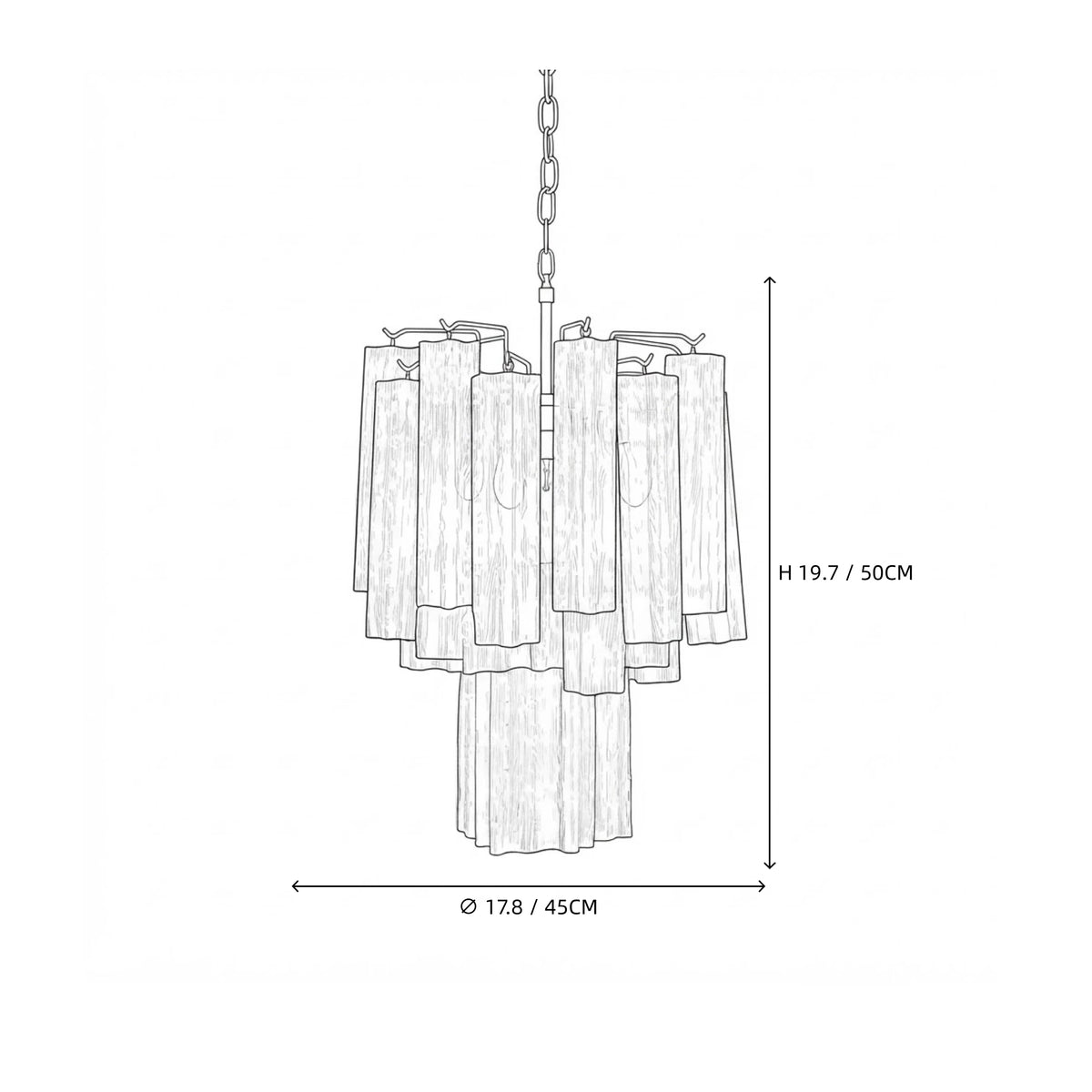 Modern Multi-Tier Ice Rod Art Glass Chandelier Line Art Dimension Diagram