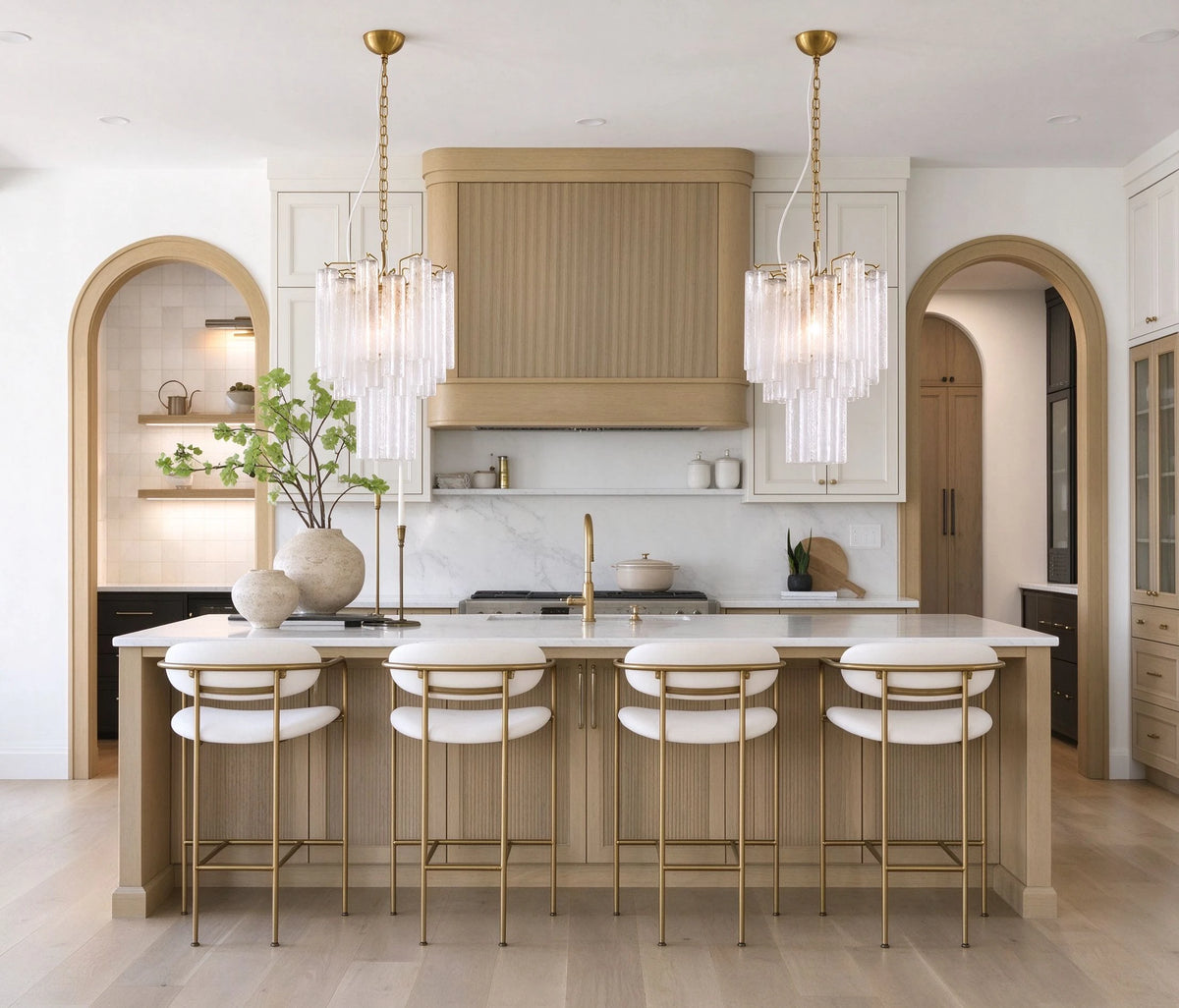 Modern Multi-Tier Ice Rod Art Glass Chandelier in Open Kitchen Dining Area