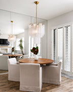 Modern Ice Rod Art Glass Chandelier Over Round Dining Table
