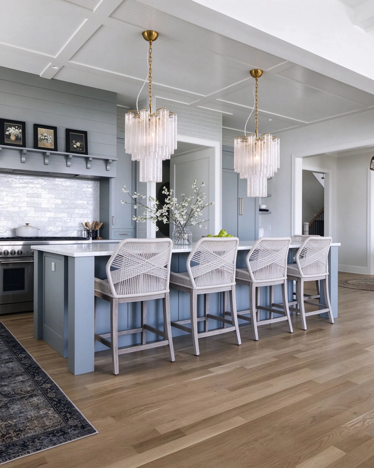 Modern Multi-Tier Ice Rod Art Glass Chandelier in Luxury Kitchen Space