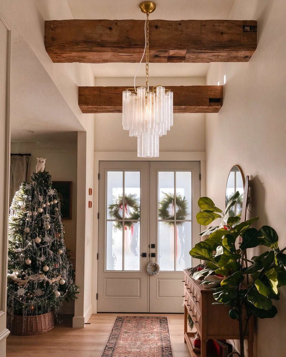 Modern Ice Rod Art Glass Chandelier in Festive Entryway Foyer