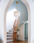 Modern Brass Ice Rod Chandelier in Grand Staircase Hallway