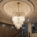 Modern Multi-Tier Fluted Art Glass Chandelier in High Ceiling Living Room