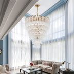 Modern Brass Multi-Tier Chandelier in Grand Living Space